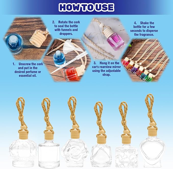 30 Pcs Clear Glass Car Air Freshener Diffuser with Wooden Caps & Hanging String, Empty Essential Oil Bottles Aromatherapy Fragrance Perfume Vials Holder for Car Decor