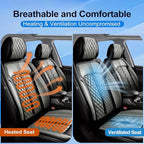 Fit Bolt Car Seat Covers for Select Chevrolet Bolt/Bolt EUV 2017-2025, Premium Full Coverage Leather, Airbag Compatible, Waterproof All Weather Seat Cushion Protector, Front Pair Black+Gray