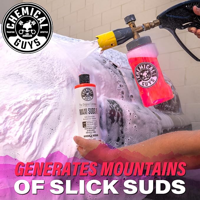 Chemical Guys CWS_101 Maxi-Suds II Foaming Car Wash Soap (Works with Foam Cannons/Guns or Bucket Washes) Safe for Cars, Trucks, Motorcycles, RVs & More, 128 fl oz (1 Gallon), Cherry Scent