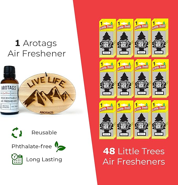 Arotags Wooden Car Air Fresheners - Long Lasting Cool Breeze Scent Diffuses for 365+ Days - Includes Mountain Adventurer Hanging Mirror Diffuser and Fragrance Oil - 100% American Made