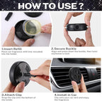 Car Fragrance Holder Compatible with Bath & Body Works Refills (Not Included), Air Freshener Vent Clip or Visor Clip, Refillable Scent Holder, Easy to Open Car Diffuser (Black,Diamond)