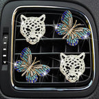 4 Pcs Blue Butterfly and Silver Leopard Head Air Vent Clip Accessories Air Conditioning Outlet Clip Car Air Freshener Dashboard Accessories Charm Car Inter Decor Cute Interior Accessories for Women