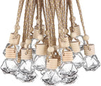 50pcs 8ml Hanging Car Air Freshener Empty Clear Glass Essential Oil Aromatherapy Fragrance Perfume Pendant Glass Vials with Wooden Caps Hanging String Car Diffuser Bottles