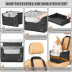 PETSFIT Small Dog Car Seat, Waterproof PU Leather Dog Carseat with Patent Safe Buckles, Clip-On Leash, Car Seat for Dogs, Cats Up to 25 lbs (Glossy Black)