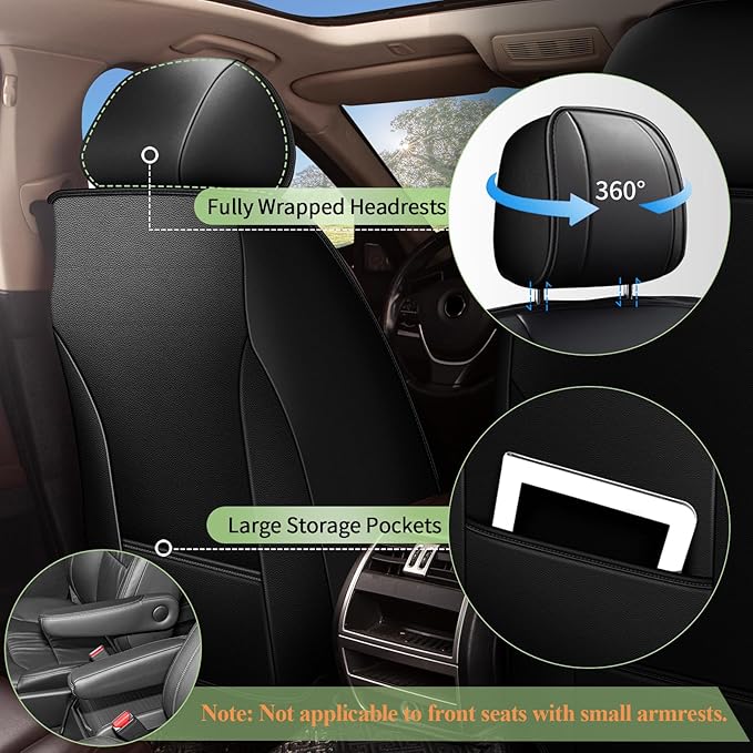 Full Set Car Seat Covers for Toyota RAV4 2013-2025 2026 RAV4 Hybrid - Breathable Cool Ice Silk Leather - 5 Seats - for Toyota RAV 4 Accessories - Black
