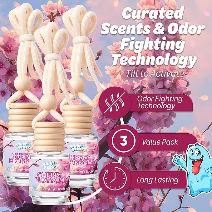 Hanging Air Freshener Car Diffusers - Long Lasting Scent, Odor Eliminator, Home Essentials, Fresh car fragrance diffuser - 3 Pack- Cherry Blossom