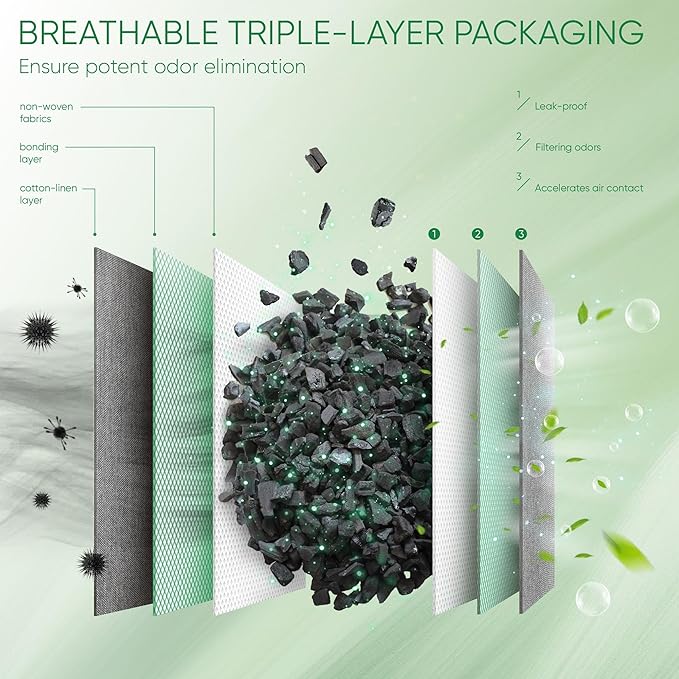 Activated Charcoal Odor Absorber,6 Pack Nature Odor Eliminator for Shoes, Bamboo Charcoal Air Purifying Bags,Shoe Deodorizer and Moisture Absorbers for Fresh Sneakers,Shoe Smell Remover