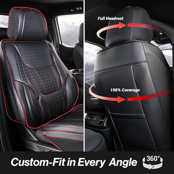 Coverland Custom Fit Car Seat Covers for SUV Compatible with [2018-2026 Wrangler, 2021-2026 Wrangler 4xe] Premium Water Resistant Leather Non-Slip Interior Protector [Front Black - Size Chart A41]