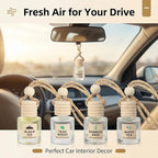Plant-Powered Car Air Freshener 4-Pack, Essential Oil Hanging Car Diffuser for Rearview Mirror, Long Lasting Odor Eliminator, Aesthetic Auto Decor Accessories (Teakwood, Bamboo, White Tea)