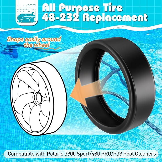 3 Pcs Pool Cleaner All Purpose Tire Replacement Part Compatible with Polaris Black Max, 3900 Sport, 480, and P39 Replacement Tire for Pool Cleaner
