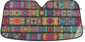 Boho Ethnic Car Windshield Sun Shade Bohemian Stripes Colorful Mandala Flower Foldable UV Ray Sun Visor Protector Sunshade to Keep Your Vehicle Cool (55" x 27.6")