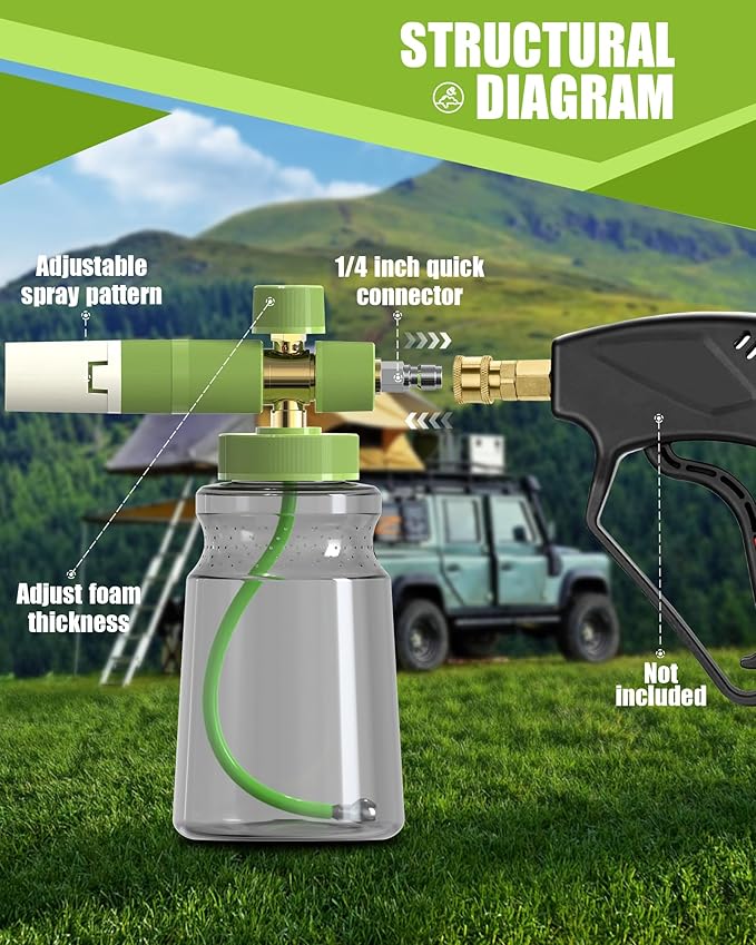Foam Cannon for Pressure Washer, All Copper Material, Car Wash Foam Cannon with M22 and 1/4 Inch Quick Connector, 1L Bottle, Compatible With Most Pressure Washers (4200PSI)