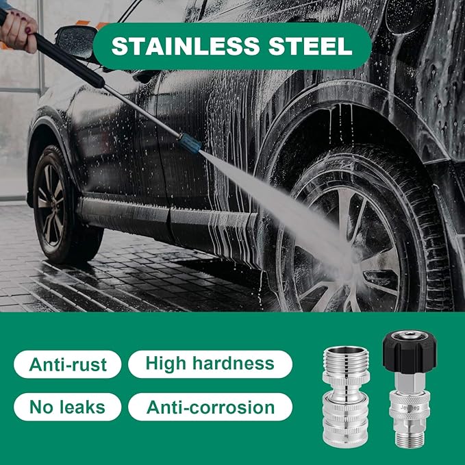 2025 upgraded version，Pressure Washer Quick Connect Kit, Stainless Steel Pressure Washer Adapter Set, M22 Swivel 14mm to 3/8 Inch Quick Disconnect，3/4 Inch Hose Fittings