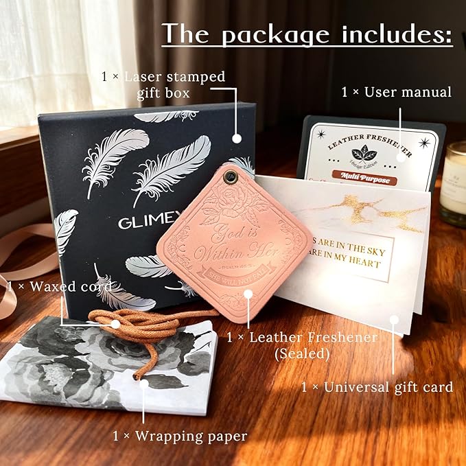 Leather Rearview Mirror Accessories Bible Verse She will not Fall Religious Gifts for Women New Car Smell Leather Car Air Freshener Hanging Bag Charms for Handbags