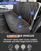 4Knines Dog Seat Cover for Back Seat, Heavy Duty Waterproof Rear Seat Protector for Large Trucks, SUVs, Cars -Fits 60/40 Split Bench with Middle Seat Belt, Non-Slip Backseat Cover (Extra Large, Black)