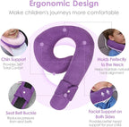 Kids Travel Neck Pillow, Toddler Travel Pillow for Car & Airplane and Head & Chin Support, Comfortably Travel Neck Pillow for Road Trip Sleeping, Gifts for Toddler/Kids (Deep Purple & Light Purple)