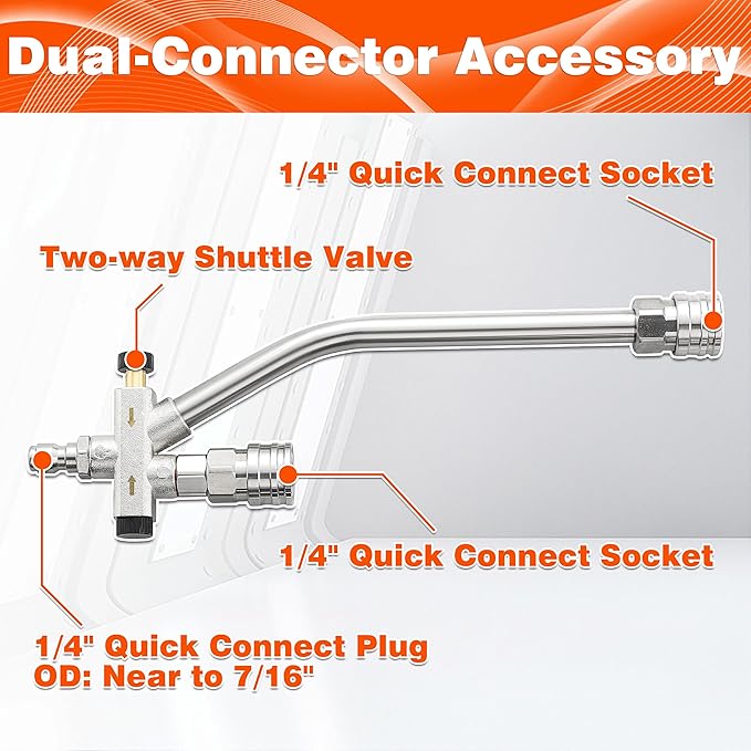 RIDGE WASHER Pressure Washer Gun Foam Cannon with Dual Connector Accessory, Double Tip Attachment for Foam Blaster, Stainless Steel Car Wash Foam Gun, 1/4" Quick Connect, 4000 PSI