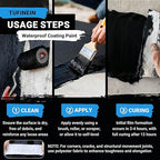 Rubber Liquid Waterproof Sealant, TUFINEIN 11 LB/5 KG Black Quick Drying Multi Surface Foundation Leak Repair - Roof Gutters Basement Sealer Waterproof - Indoor & Outdoor Flexible Rubber Paint
