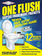 One Flush Septic Tank Treatment Packets - 1 Year Supply of Dissolvable Septic Tank Treatment Packets - Use Septic Treatment Enzymes Packets Monthly to Prevent Expensive Septic System Backups 12 Count