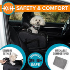 K&H Pet Products Center Console Dog Car Seat for Small Dogs & Cats, Secure Armrest Booster Pet Carrier with Safety Tether, Zippered Enclosure, 2 Pockets, Washable Plush Pad, for Pets Under 8 lbs.