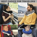 BUYUE Travel Neck Pillows for Airplanes, 360° Head Support Sleep for Long Flight, Skin-Friendly & Breathable, Kit with 3D Contoured Eye Mask, Earplugs and Storage Bag (Adult, Black, 90+ lbs)