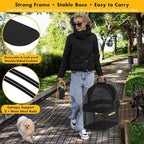 PAWZIDEA Portable Small Dog Crate for Car Travel up to 33lb, Enclosed Dog Car Seat Soft-Sided, Escape-Proof Reversible No-Zip Canopy, Foldable Pet Carrier Seatbelt for Small Medium Puppy & Cats Kennel