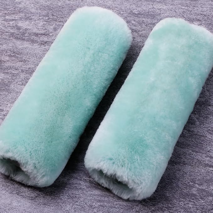 OGLAND 2 Pack Natural Fur Comfort Auto Authentic Sheepskin Car Seat Belt Pads for Adults, Soft Texture Shoulder Neck Cushion Pad Protector, Genuine Australia Merino Wool Cover (Mint Green)