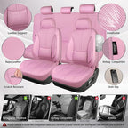 CAR PASS Pink Leather Seat Covers Full Set, Water Resistant 3D Foam Faux Leather Seat Cover, Luxury Comfort Automotive 5 Seat Covers Cute for Women Girly, Universal Fit SUV, Vans, Trucks, All Pink