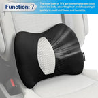 XUKEY Lumbar Support Pillow for Car, Memory Foam and TPE Gel Lumbar Pillow for Lower Back Pain Relief,Back Cushion for Driving Chair Support for Car Office Chair Wheelchair (Black)