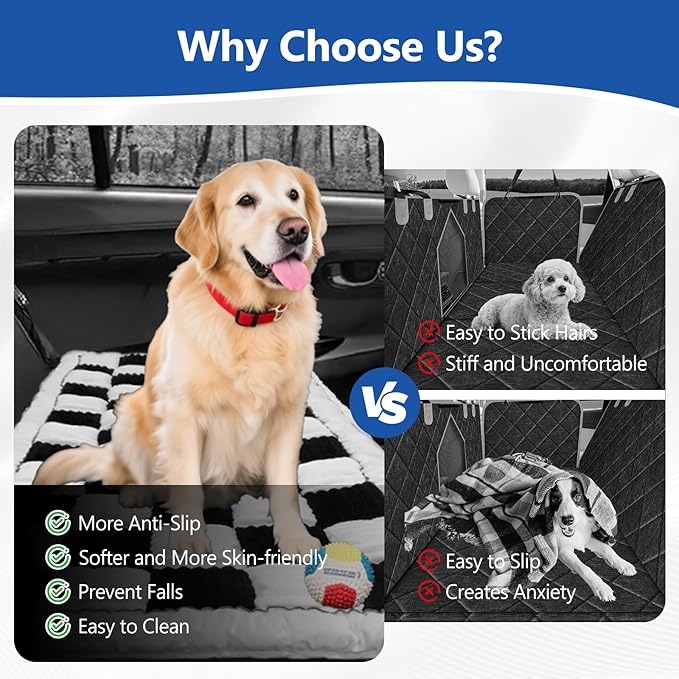 Thickened Dog Bed for Car Back Seat, Upgraded Bottom Non-Slip, Fits Hard Bottom car seat Cover for Dogs, Premium Mixed Color, Dog Car Seat Cover(White-Black)