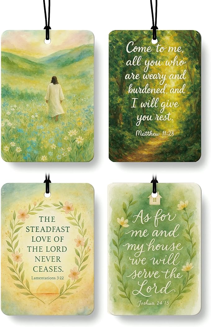 Wildflower Forest Jesus Christian Car Air Freshener 4 Pcs, Floral Wreath Meadow Religious Hanging Air Freshener for Cars Closet Drawer Books, Christian Car Accessories Mirror Decor for Women