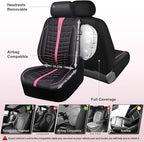 CAR PASS 3D Air Mesh Seat Covers for Car, Leather Car Seat Cover Front Seats, Breathable Foam Premium Leather Mesh Front Seat Covers Universal Fit for Cars Sedans Trucks Vans SUVs, Black Pink