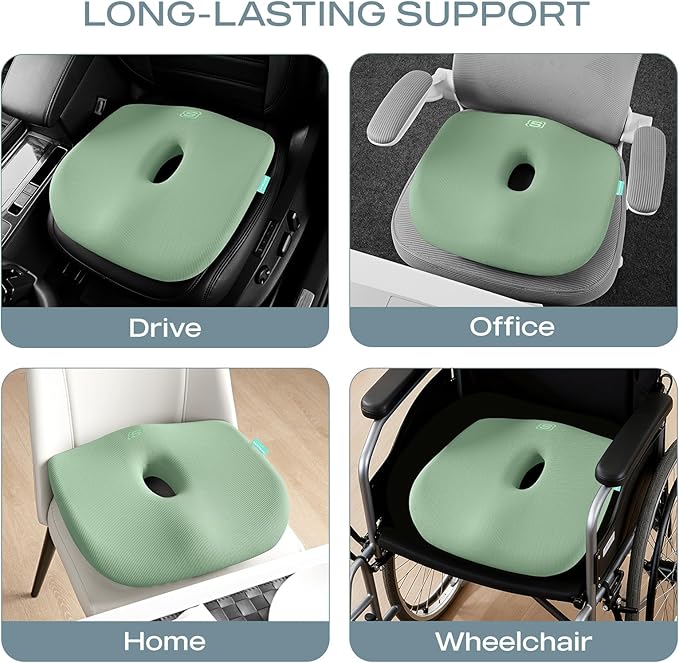Skechers Seat Cushion Memory Foam,Donut Pillow Office Chair Cushion for Tailbone Pain Relief,Butt Pillow for Office Chair,Car seat Cushion,Long Sitting Office Workers,and Car Drivers,Green