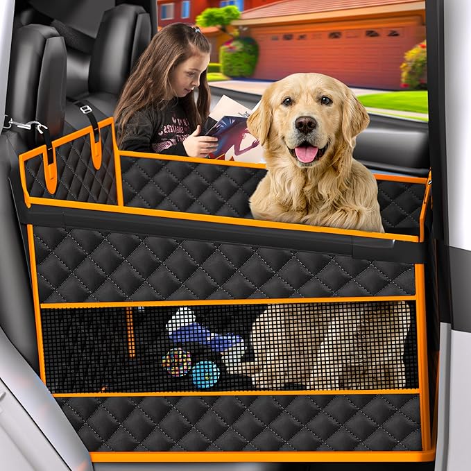EPN Dog Car Seat for Large Medium Dogs, Back Seat Extender with Waterproof Oxford Fabric, Non-Slip Bottom, Reinforced Support & Storage Pockets, Pet Seat Cover for Cars, Trucks and SUVs (Black)