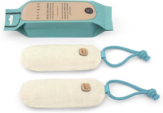 Bamboo Charcoal Air Purifying Bag - Lasts 365+ Days - Shoe Deodorizer, Odor Eliminator - No Chemicals - Air Freshener for Shoes and Closet - Remove Odor Naturally [2 Pack] [Beige]
