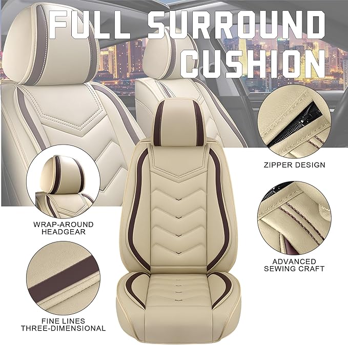 CTDS Car Seat Covers for Honda Civic 2000-2026, Stylish Sport Seat Cover, Premium Nappa Leather Car Seat Cover. Automobile Seat Covers Sets.(Standard 2 Seats/Beige)
