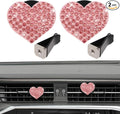 2PCS Heart-Shaped Car Vent Clip with Rhinestone, Car Vent Accessory, Bling Heart Charm Air Conditioning Outlet Clip, Auto Diffuser Air Freshener Charm for Women Girls (Pink, Heart)