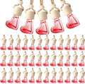 50 Pcs 6ml Hanging Car Diffuser Bottle Empty Glass Perfume Air Freshener Heart Love Bottle Diffuser Pendant Valentine's Day Essential Oil Fragrance Aromatherapy Ornament (Red)