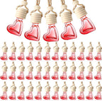 50 Pcs 6ml Hanging Car Diffuser Bottle Empty Glass Perfume Air Freshener Heart Love Bottle Diffuser Pendant Valentine's Day Essential Oil Fragrance Aromatherapy Ornament (Red)