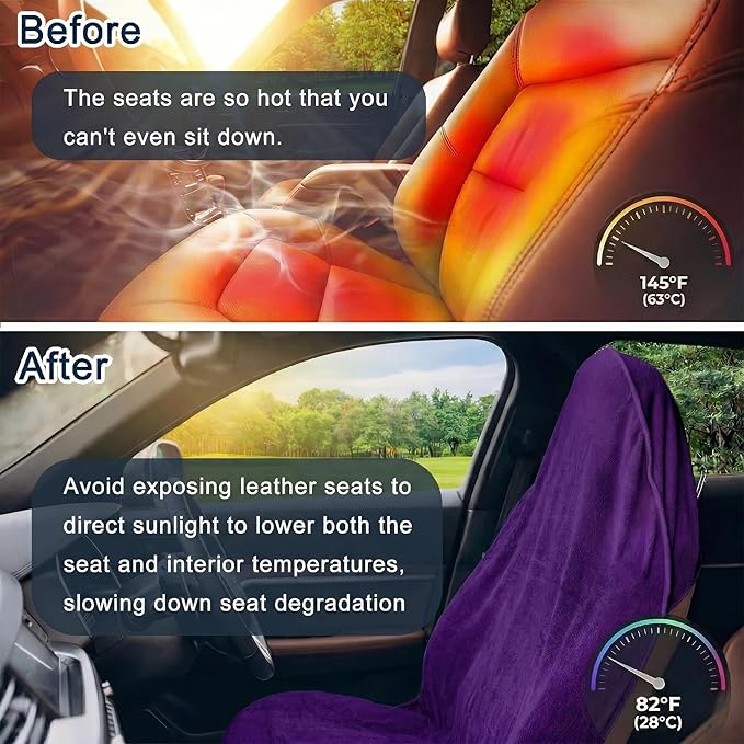 Car Seat Towel Cover, Universal Front Seat Protector for Cars, SUVs and Trucks, Sweat Towel Car Seat Cover for Gym, Yoga, Swimming, Pets and Family Travel, Profound Purple, 2 Pack