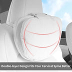 Car Headrest Pillow for Driving, Dual-Sided Leather Design Neck Pillow, Breathable Softness Neck Support, Universal Fit Head Rest Travel Pillow, White, 1 Pack