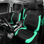 CAR PASS Leather Seat Covers, Breathable Universal Car Seat Cover Full Set for Cute Women Girly,Super 5mm Composite Sponge Inside,Airbag Compatible Fits Most Auto,SUVs,Trucks,Vans(Full Set,Black&Mint)