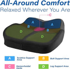 Car Seat Cushion: Ergonomic Memory Foam Car Cushion for Sciatica Pain Relief, Larger Driving Seat Pillow for Short Drivers on Long Drives - Butt Pillow for Truck, Office, Wheelchair - Dark Black