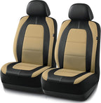 Road Comforts Car Seat Cover, Leather Car Seat Covers, Front Low Back Sport Seat Covers, Airbag Compatible, Universal Fits for Most Cars (Beige)