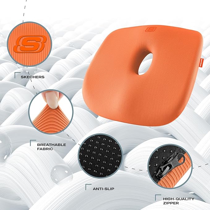 Skechers Seat Cushion Memory Foam,Donut Pillow Office Chair Cushion for Tailbone Pain Relief,Butt Pillow for Office Chair,Car seat Cushion,Long Sitting Office Workers,and Car Drivers,Orange