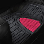 FH GROUP Car Seat Covers Premium Tall Channel Rubber Trimmable Floor Mats w. FH3001 Snake Pattern Silicone Steering Wheel Cover- Universal Fit for Trucks, SUVs, and Vans (Pink/Black) F11311