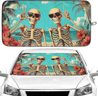 Funny Skull Beach Car Windshield Sun Shade Foldable Sunshade Front Window Cover Sun Visor Protector Accessories (59x27.5 inches)