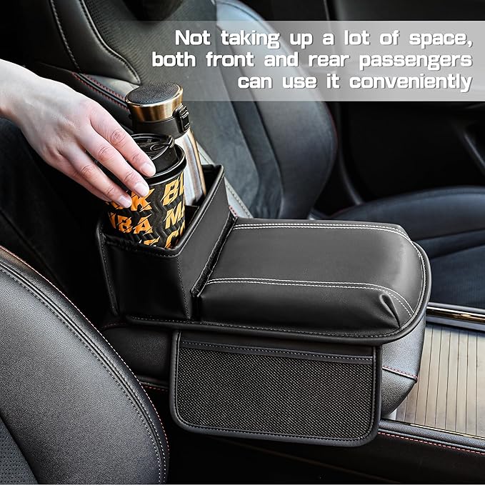JEYODA Upgraded Car Armrest Cover,Premium Leather Car Armrest Cover Cushion with Storage Holder, Caddy for car (brown)