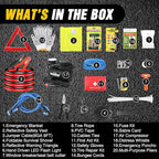 Nilight Car Emergency Kit with Jumper Cable Air Compressor Tire Repair Essential Tools First Aid Alligator Connector Electrical Kit for Travel Camping Outdoor Cars Truck SUV RV