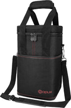 Opux 4 Bottle Insulated Wine Cooler Bag - Leakproof Padded Portable Wine Bottle Carrier for Travel Picnic BYOB Gift (Black)